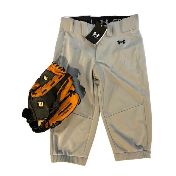 Girls softball pants gray Under Armour and Wilson baseball glove - Picture 1 of 8